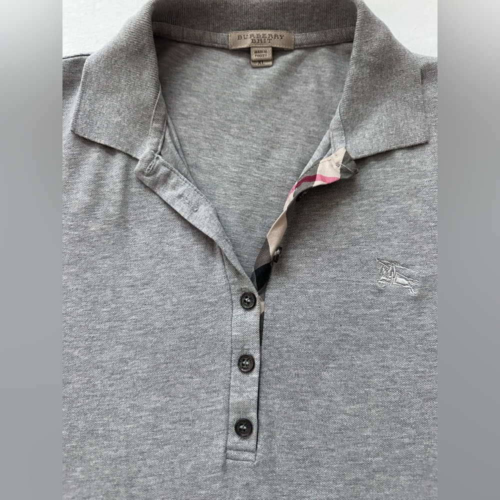 Burberry Grey Polo with Signature Check Trim